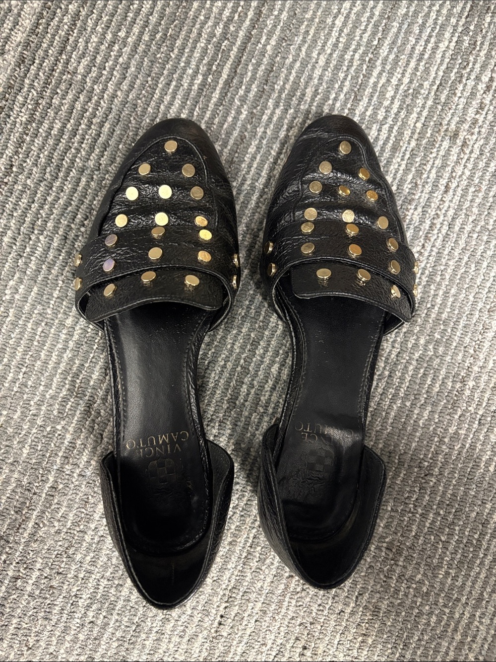 Black Studded Women's Leather Slip-On Flats